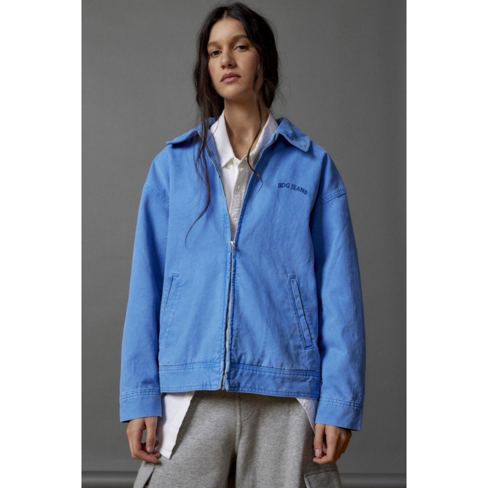BDG Urban Outfitters Blue Canvas Zip Jacket Size Medium Adjustable Waist Retro S